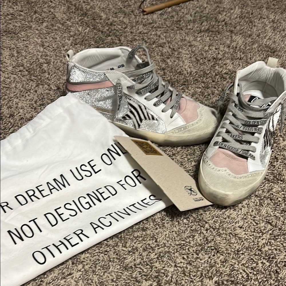 Golden Goose Midstars Limited Edition!  Pink and Silver Details with zebra Star!